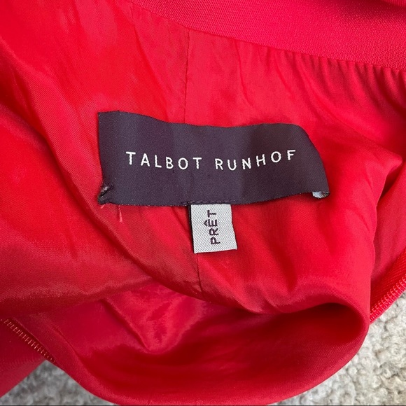 Talbot Runhof Red Crepe Golatta Draped High-Slit Split-Shoulder Halter Gown Sz 6 - Picture 8 of 12